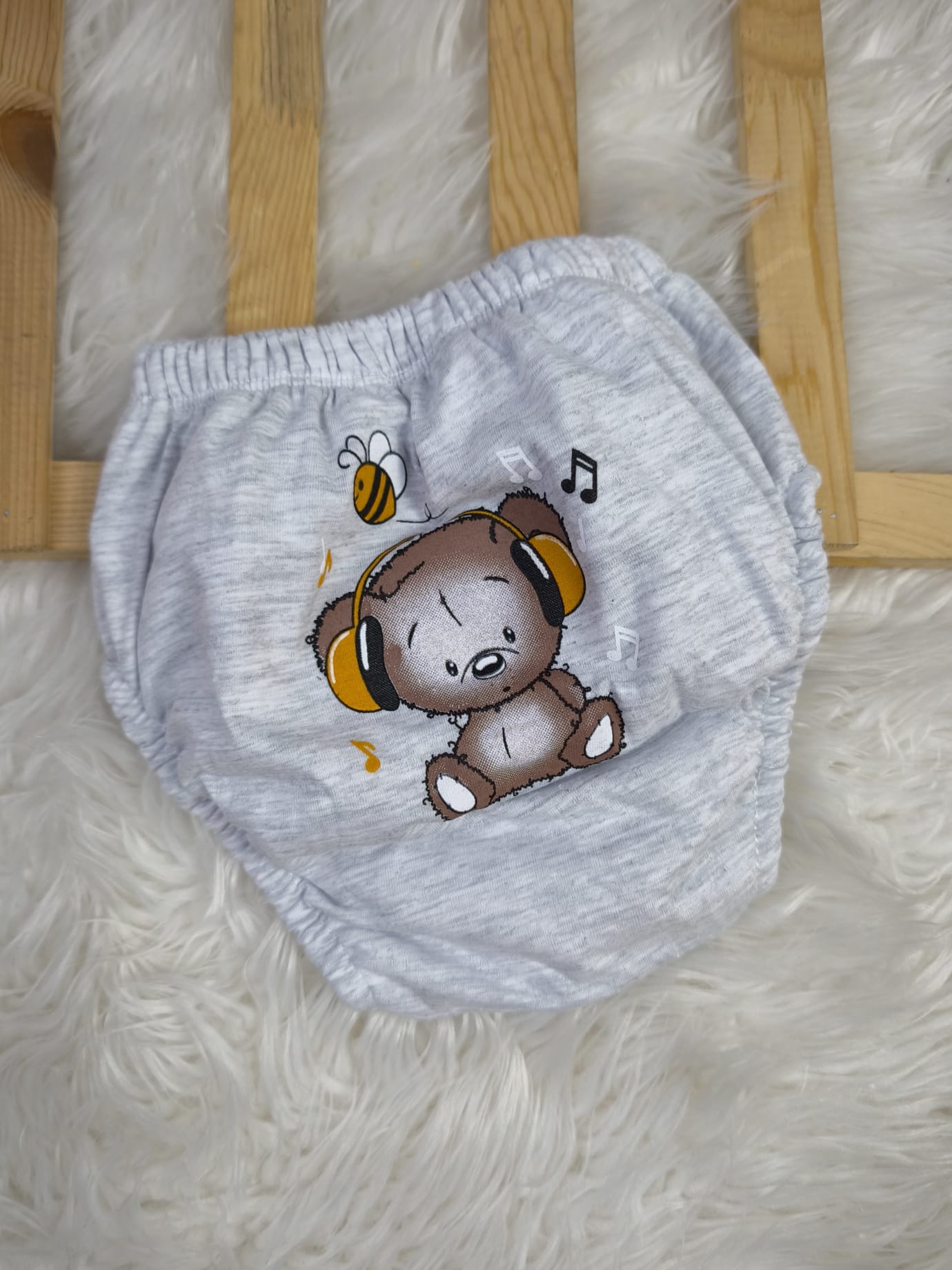1058 Kulaklıklı Ayıcık Baskılı Unisex Penye Alıştırma Külodu