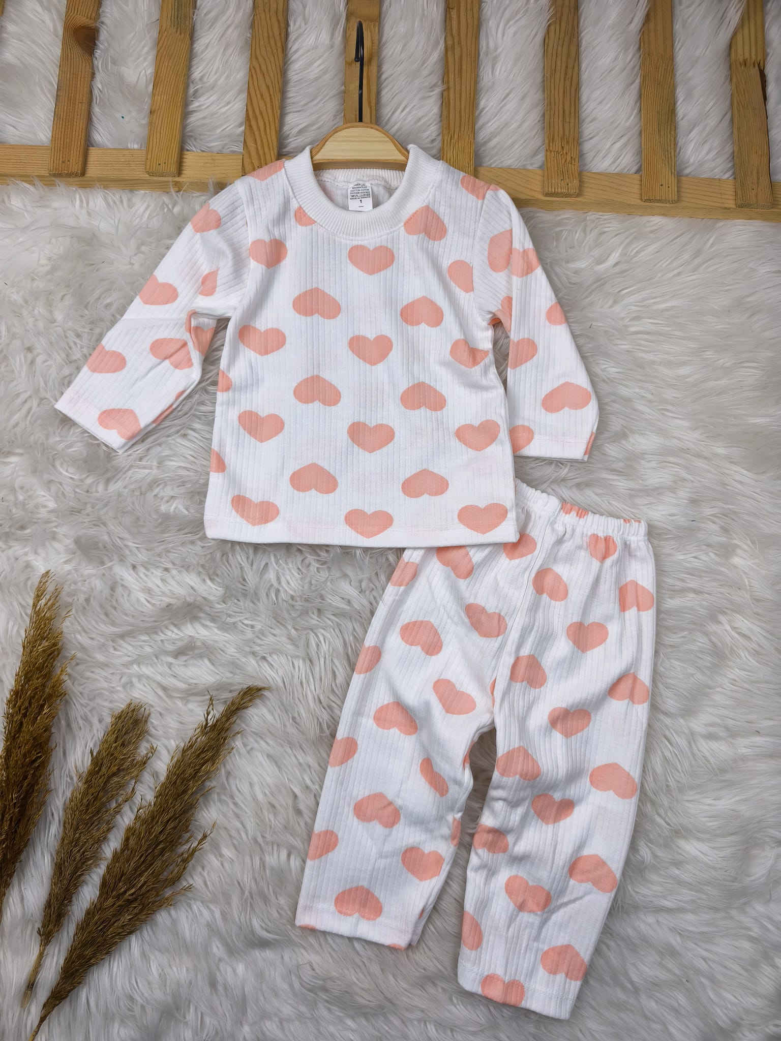 1007 RENKLİ KALP DESEN PİJAMA TAKIMI