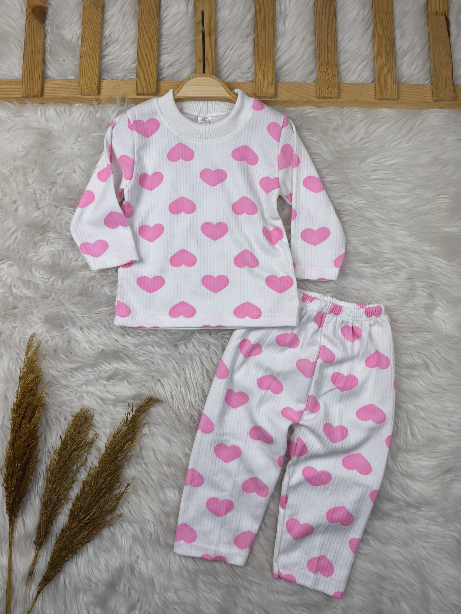 1007 RENKLİ KALP DESEN PİJAMA TAKIMI