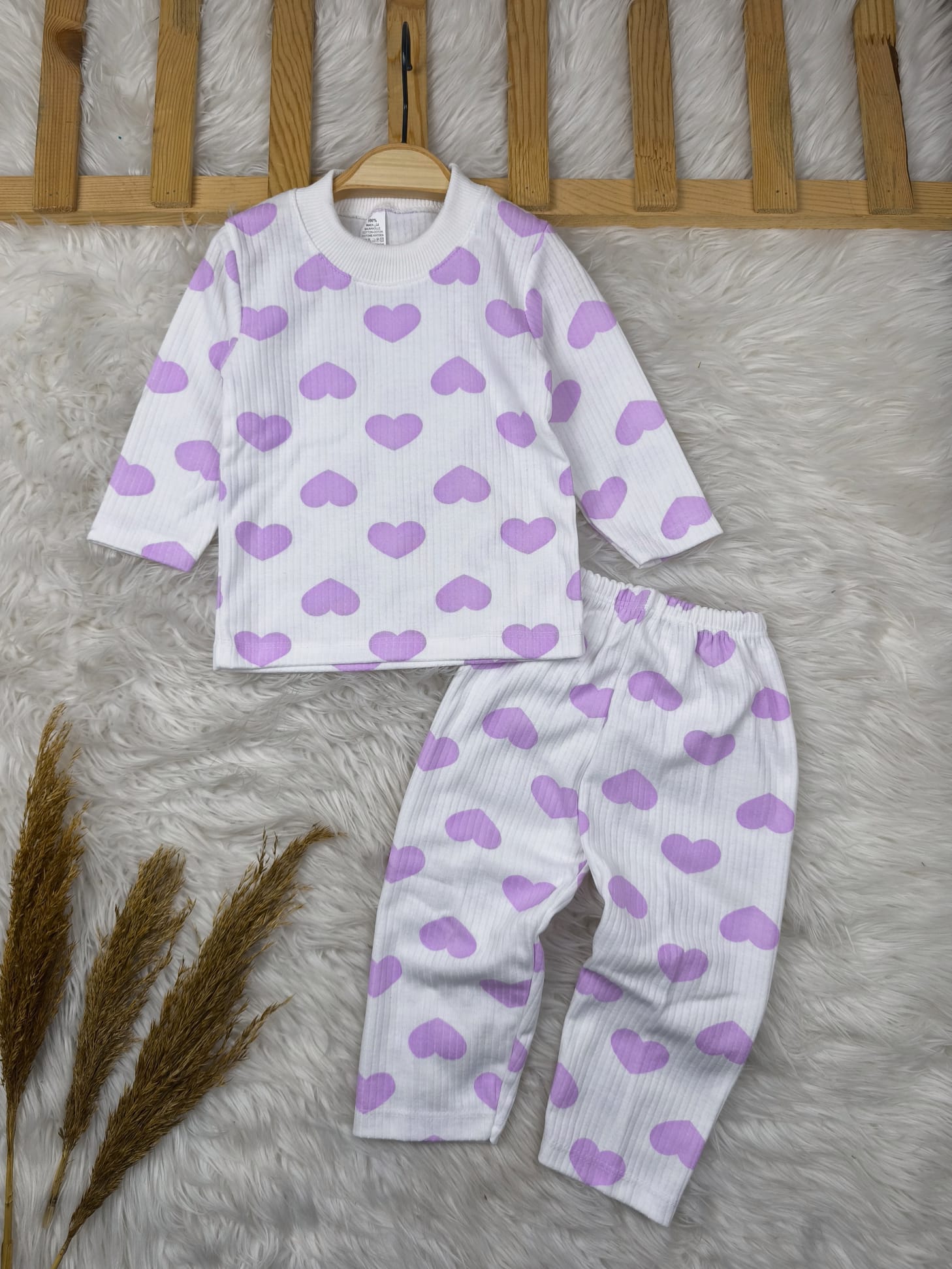 1007 RENKLİ KALP DESEN PİJAMA TAKIMI