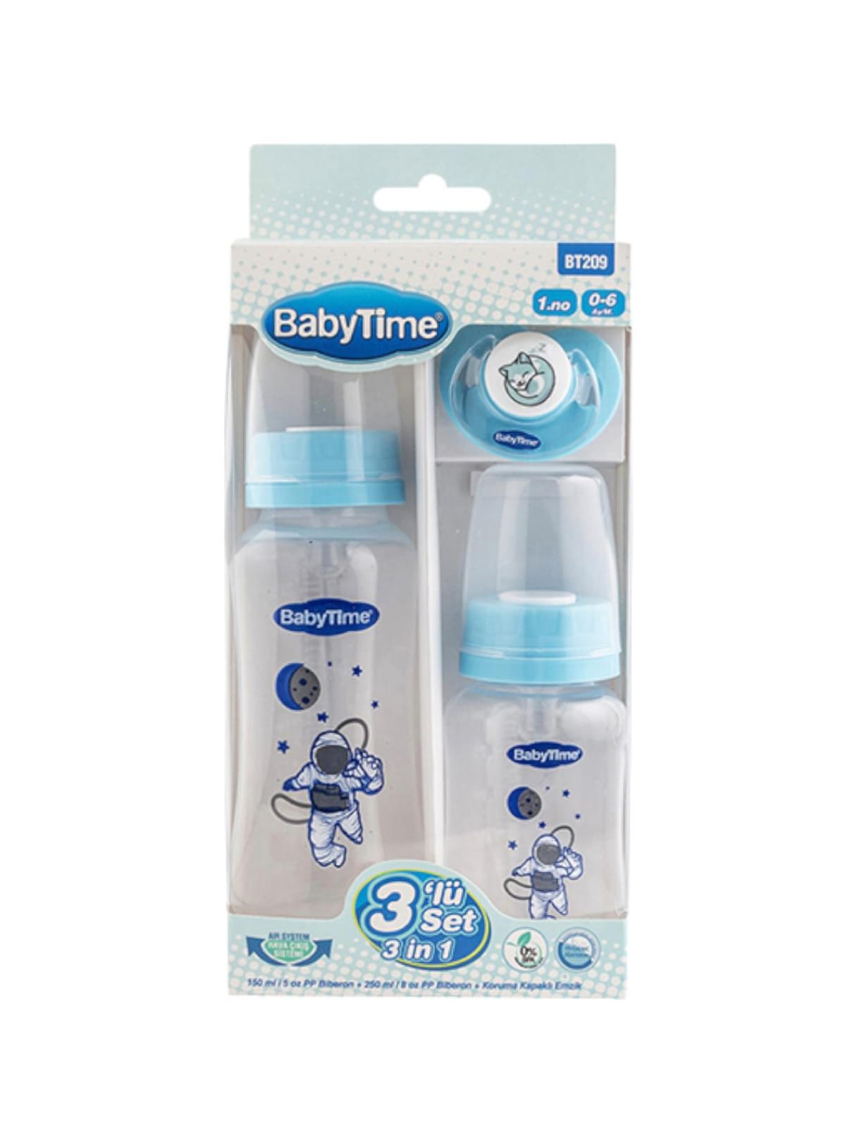 433718 BABY TİME PP 3'LÜ BİBERON SETİ- MAVİ
