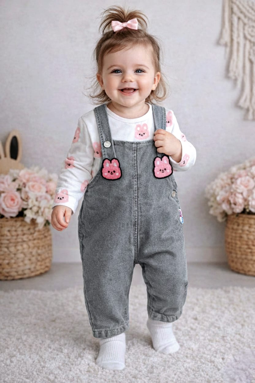 8115 Sevimli Tavşancık Kot Salopet Tulum