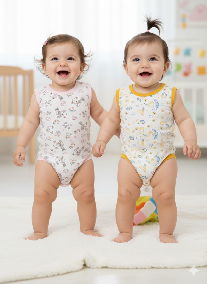 2507 Kız Bebek 2'li Desenli Penye  Çıtçıtlı Body Seti