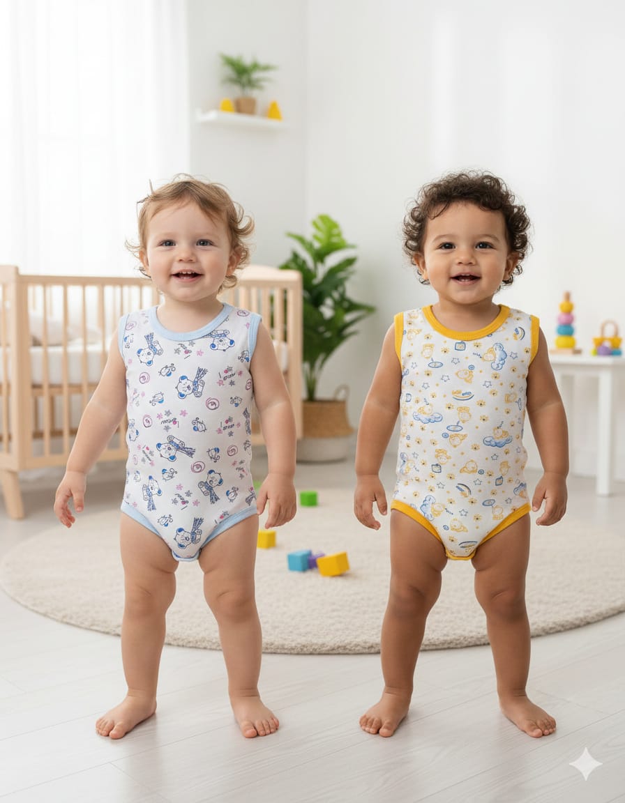 2507 Erkek Bebek 2'li Desenli Penye Çıtçıtlı Body Seti