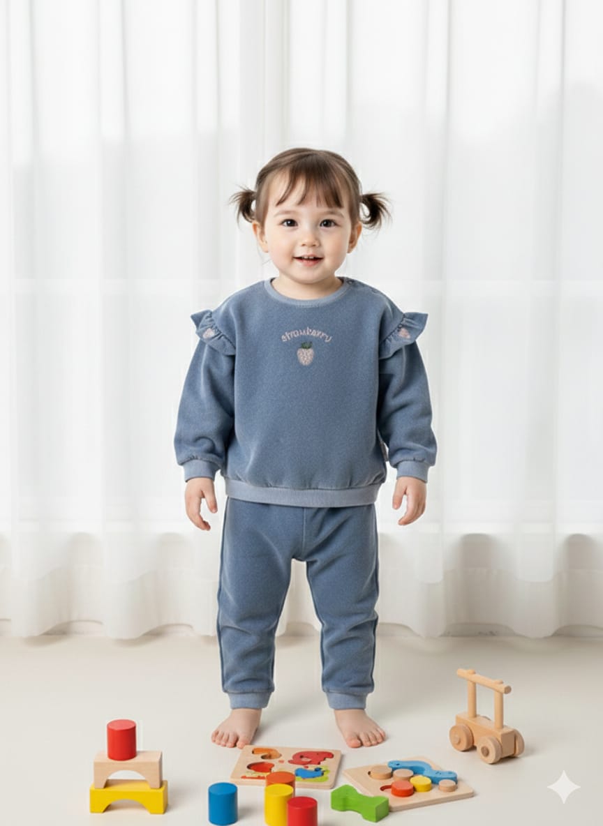 441559 Strawbery  Çiçek Nakış Kot Takım