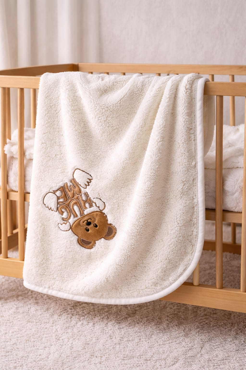 0235 Ayıcık Nakışlı Peluş Battaniye