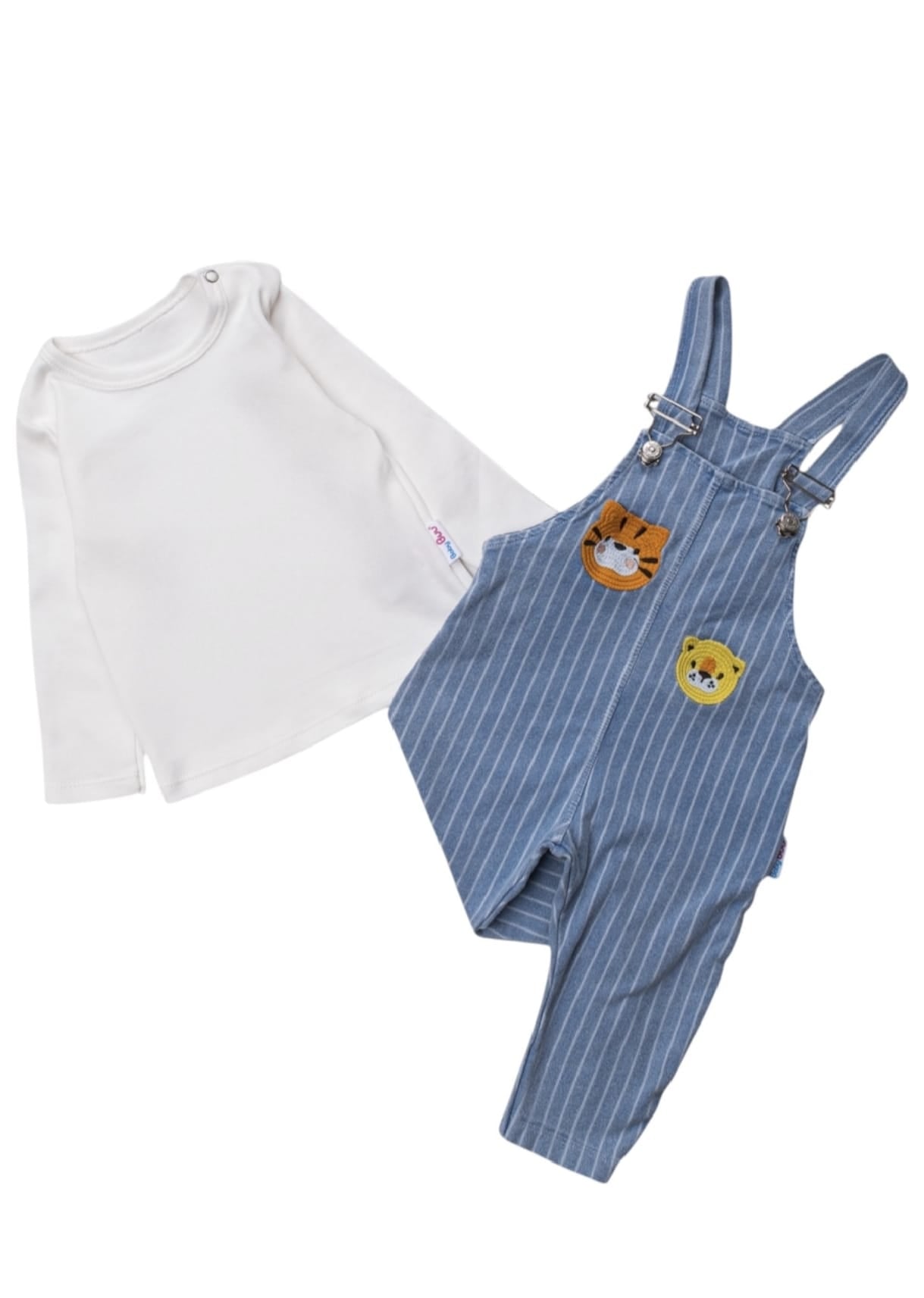 8119 Kaplan Nakışlı Çizgili Kot Salopet Tulum