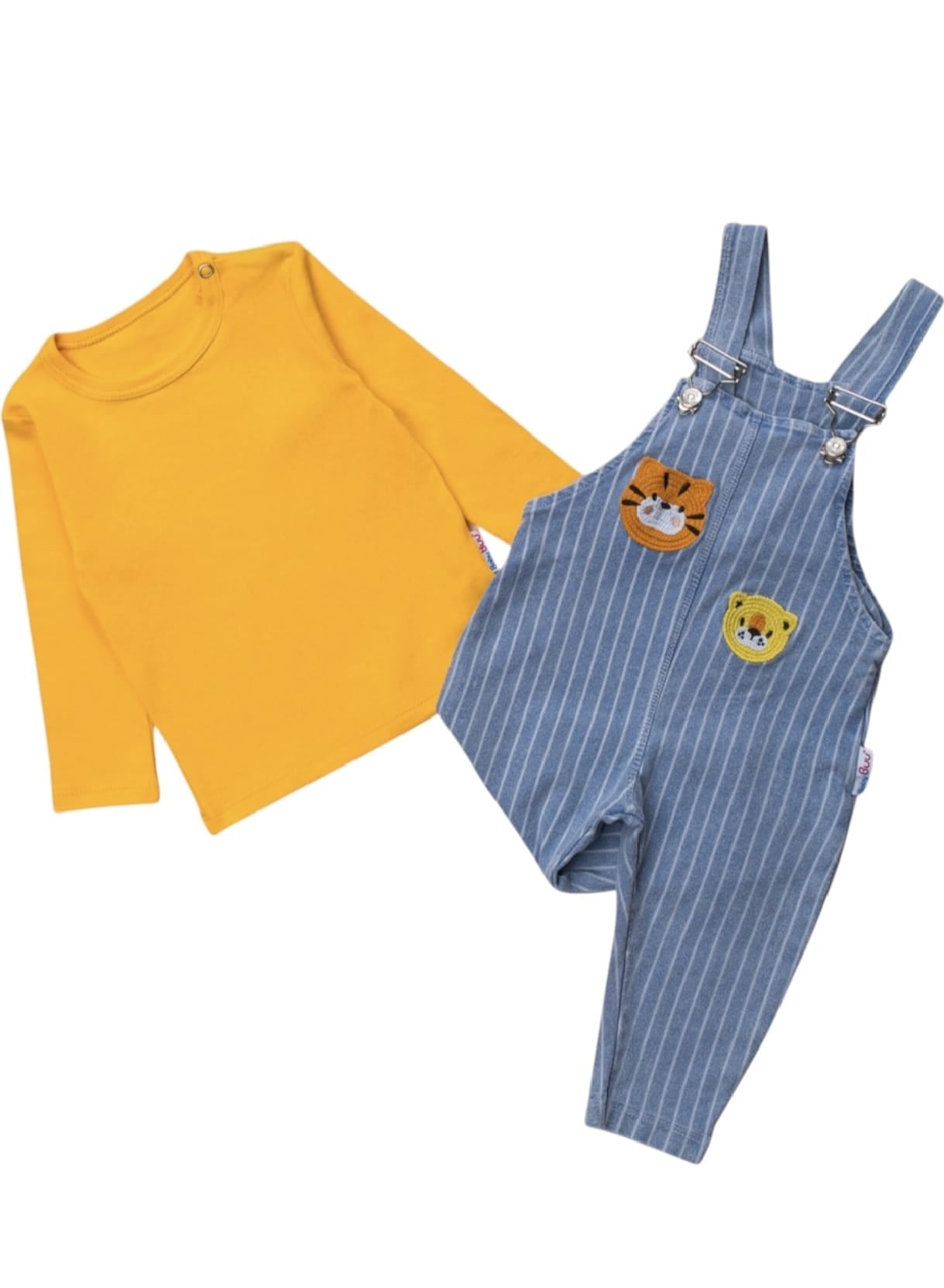 8119 Kaplan Nakışlı Çizgili Kot Salopet Tulum