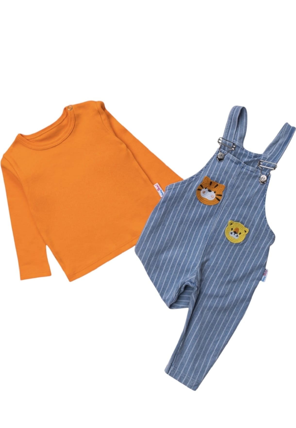 8119 Kaplan Nakışlı Çizgili Kot Salopet Tulum