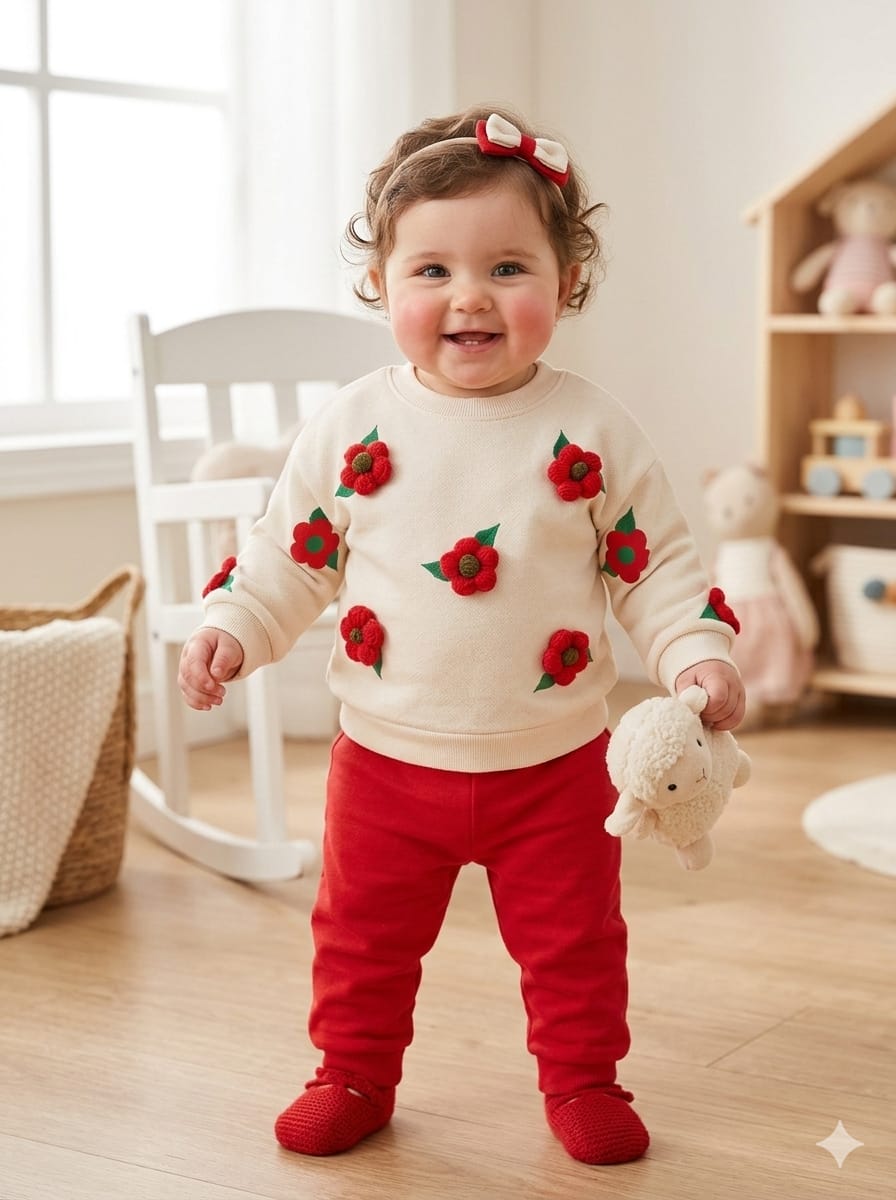 5433 Çiçek Örgü Detaylı Mevsimlik Takım