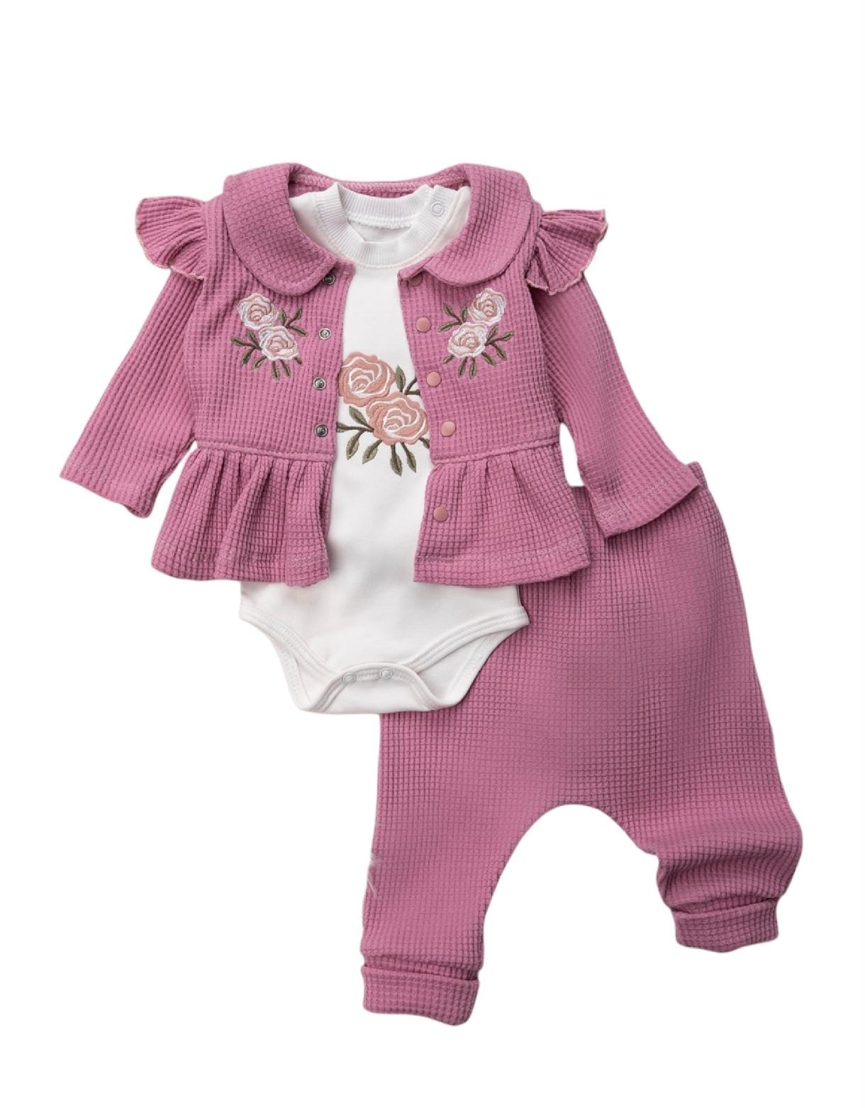 446640 Gül Nakışlı Hırkalı 3'lü Takım