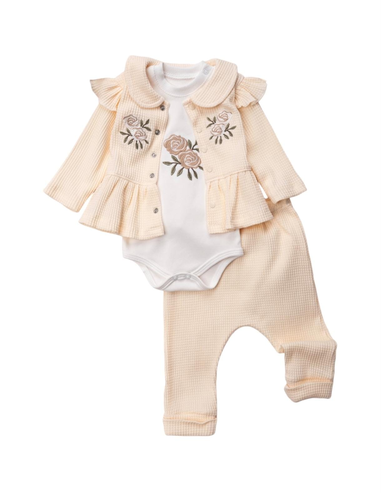 446640 Gül Nakışlı Hırkalı 3'lü Takım