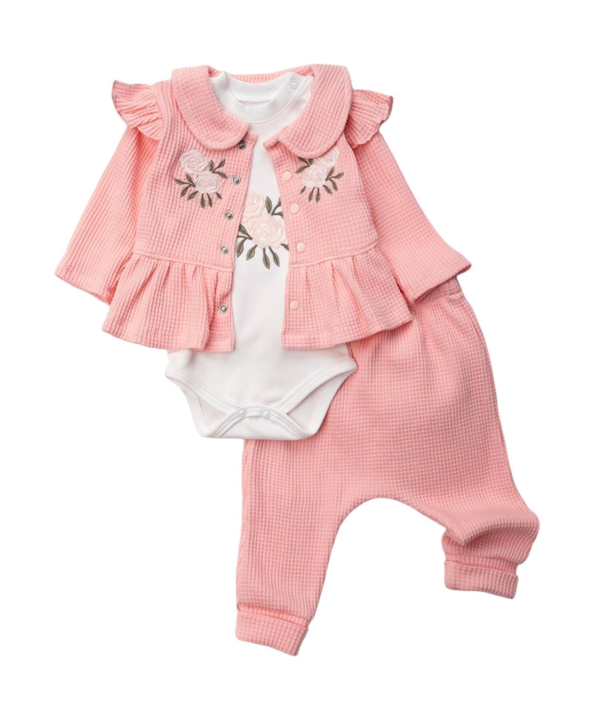 446640 Gül Nakışlı Hırkalı 3'lü Takım