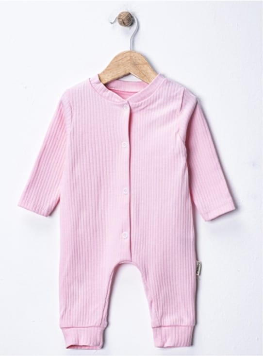 8109 Raporlu Kumaş Düz Renk Penye Tulum - Pembe