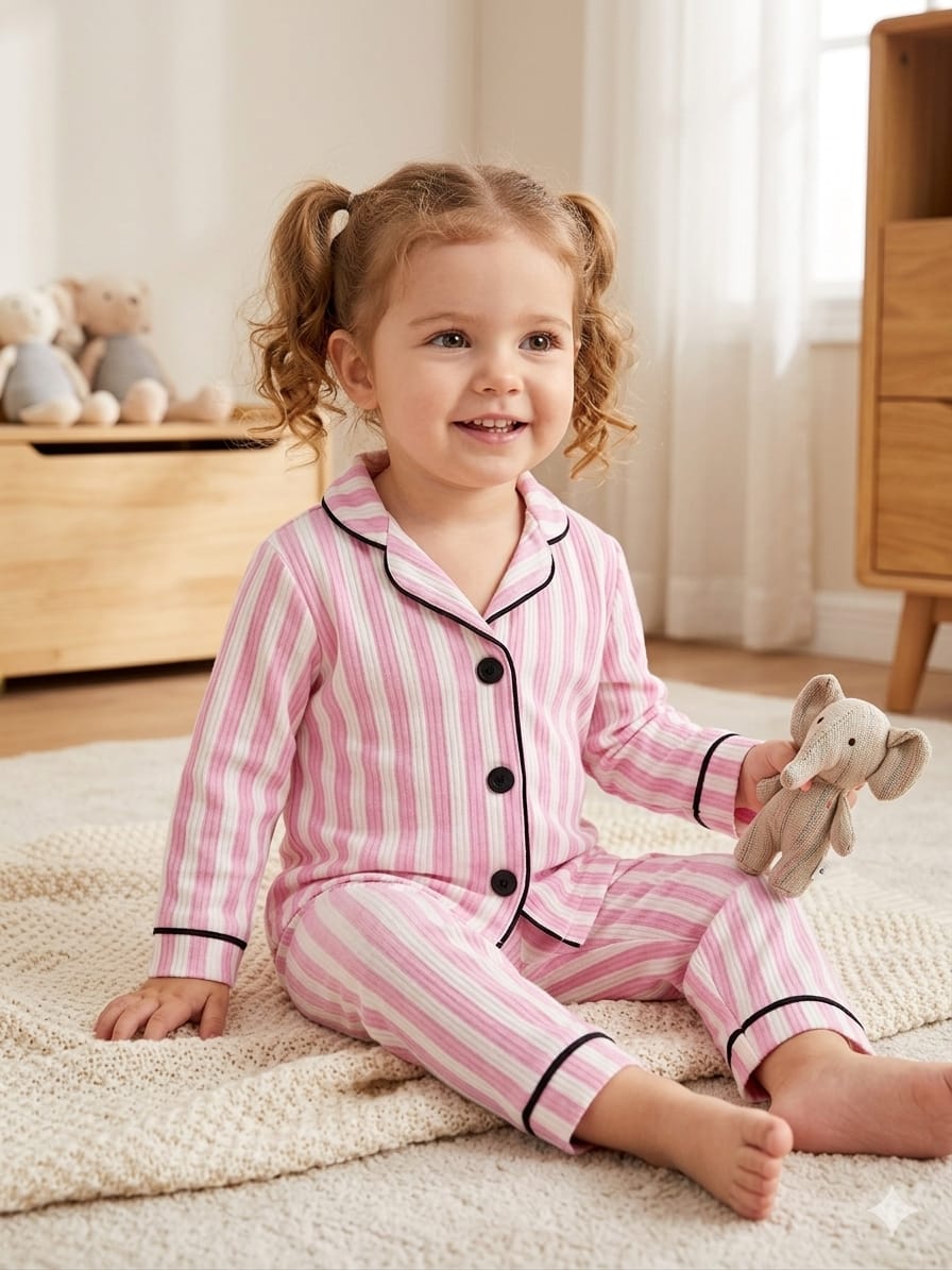 443099 Çizgili Kız Bebek Pijama Takımı