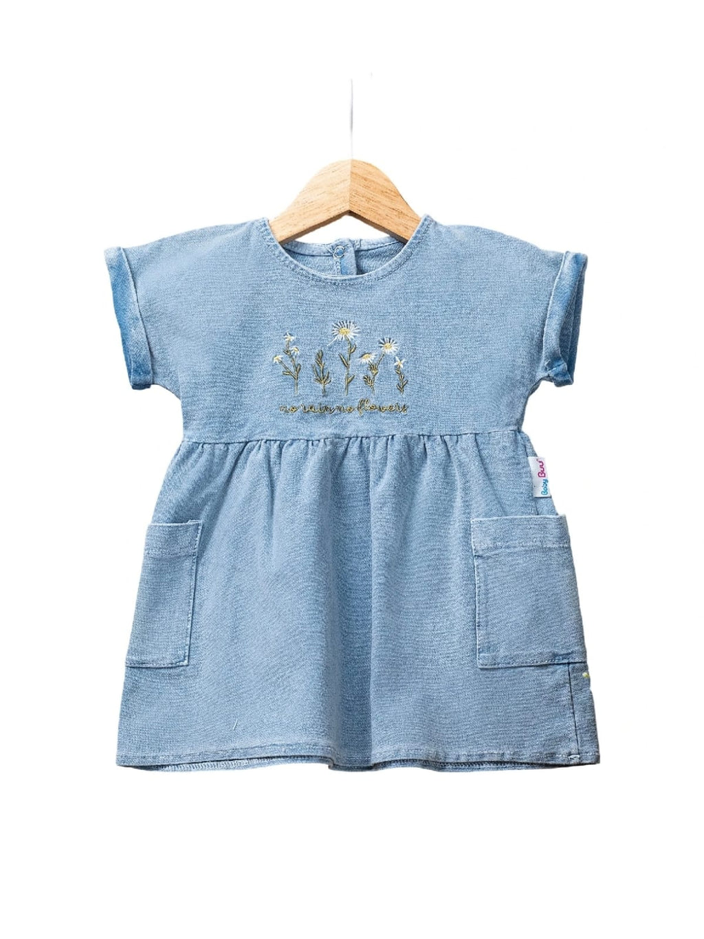 453546 Papatya Nakış Yandan Cep Detaylı Kot Elbise