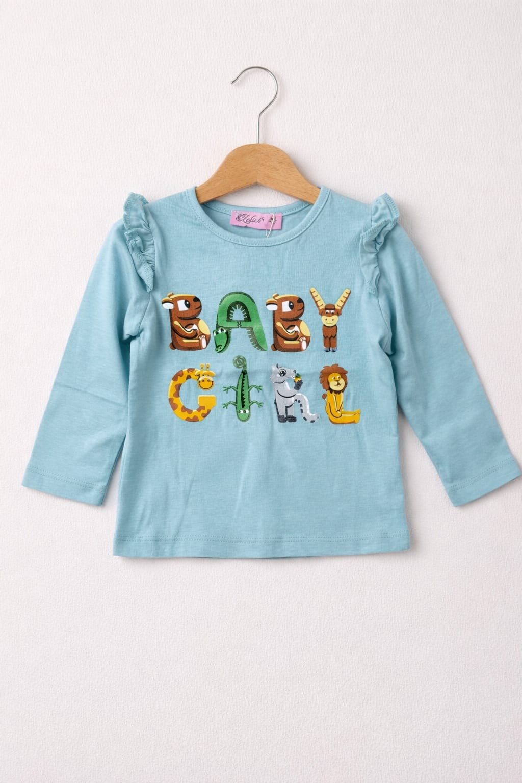 2511 Baby Girl Yazılı Omuz Fırfırlı Sweatshirt