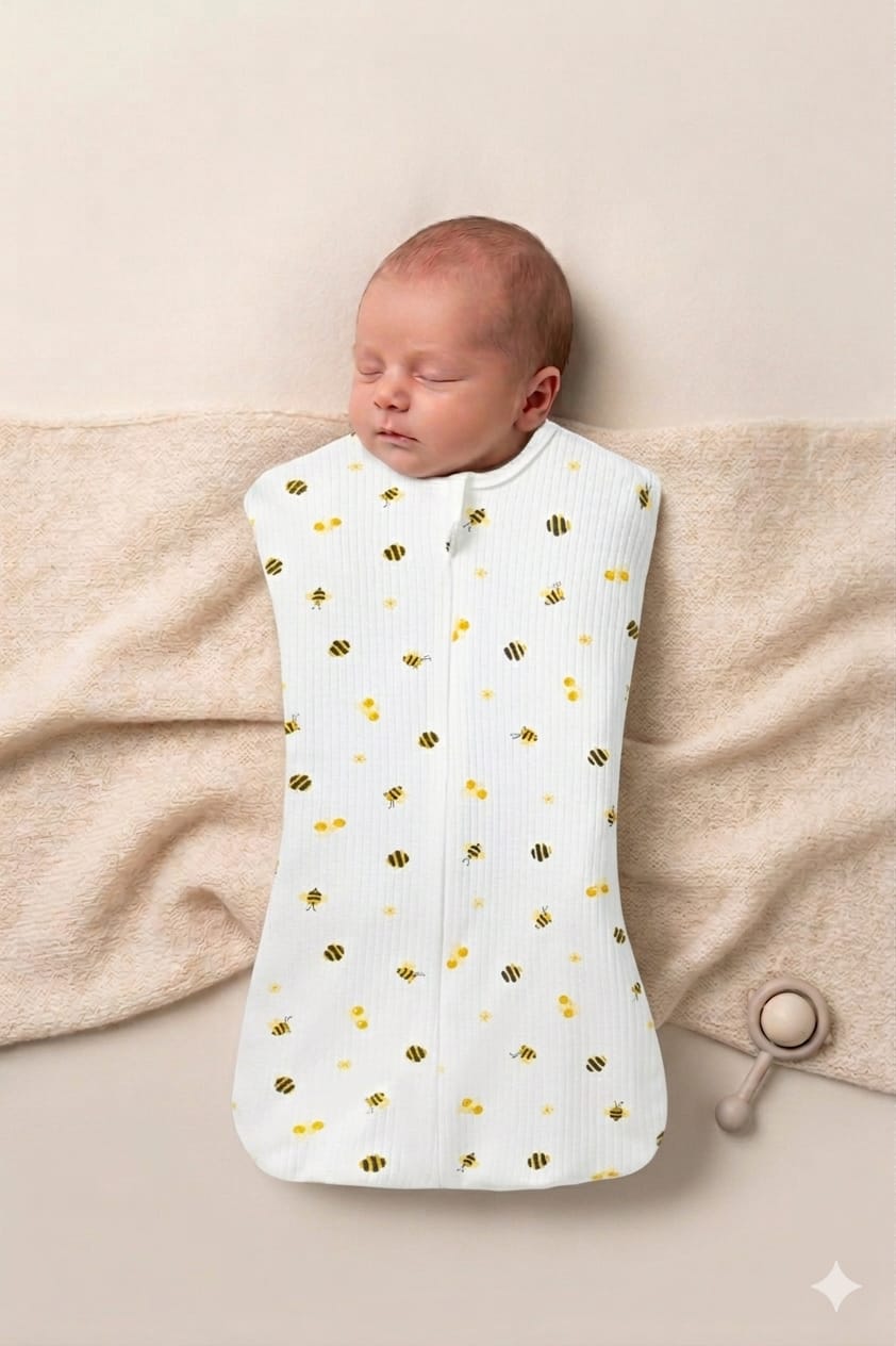 7123 Arı Desen Önden Fermuarlı Penye Bebe Kundak