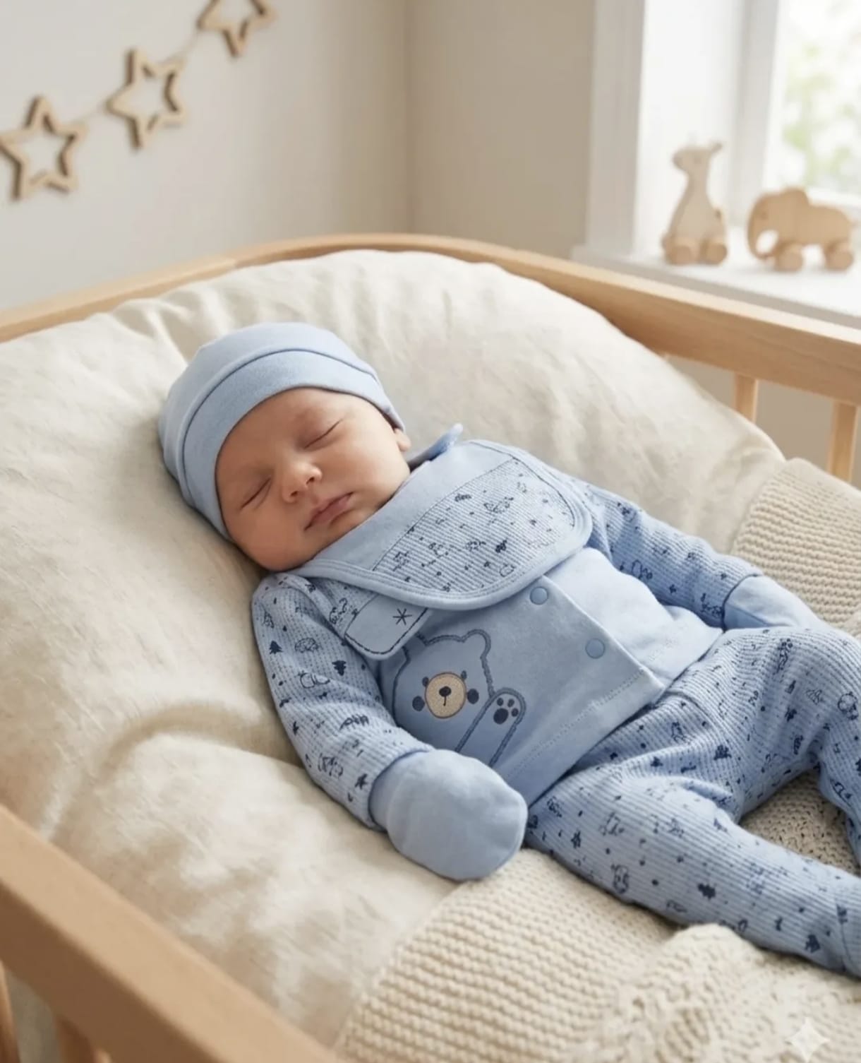 451025 Waffle Kumaş Panda Nakışlı 5'li Hastane Çıkışı Seti