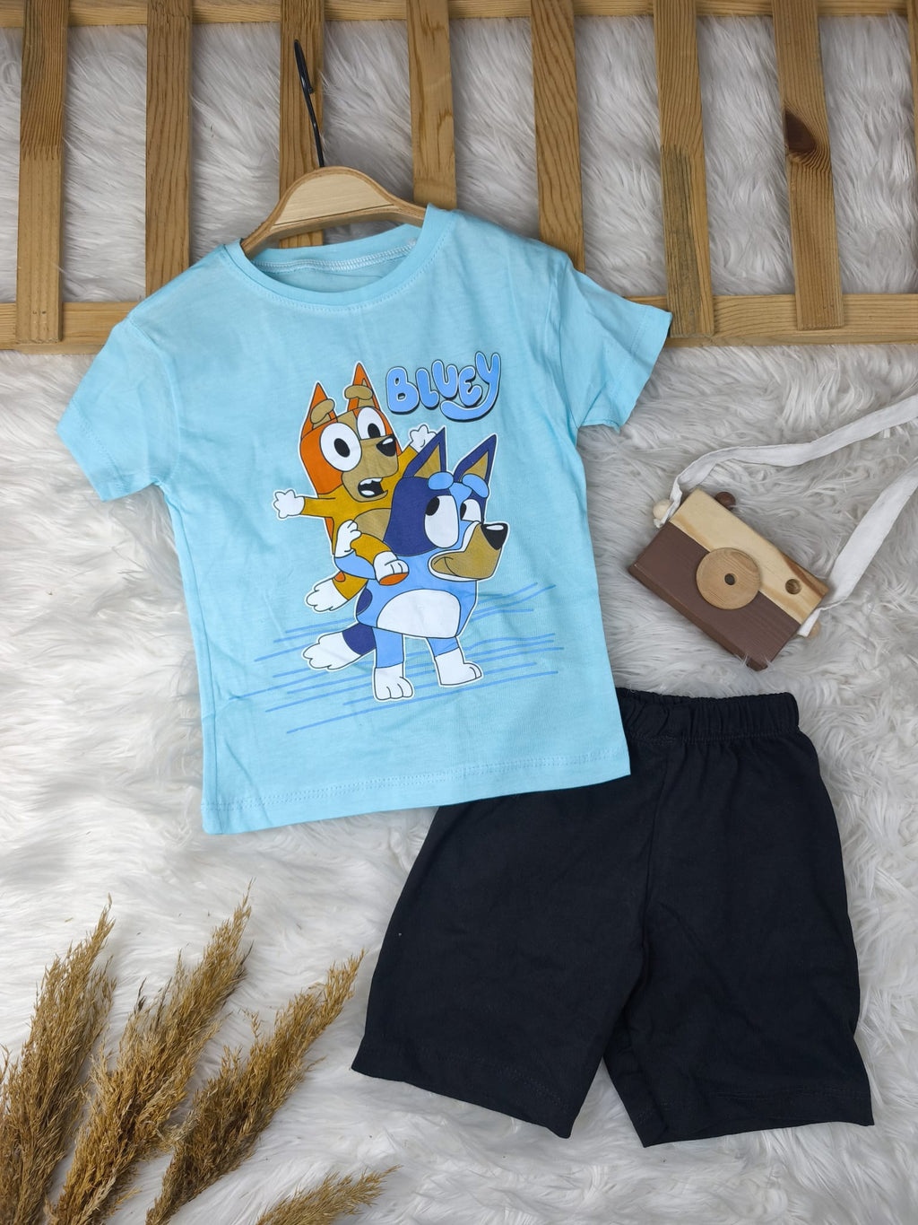 3336 Bluey Baskılı Şortlu Takım