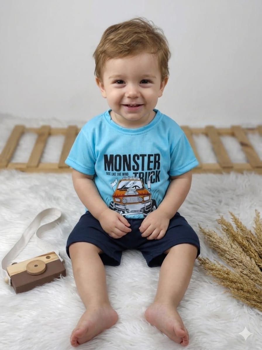 3337 Monster Baskılı Şortlu Takım