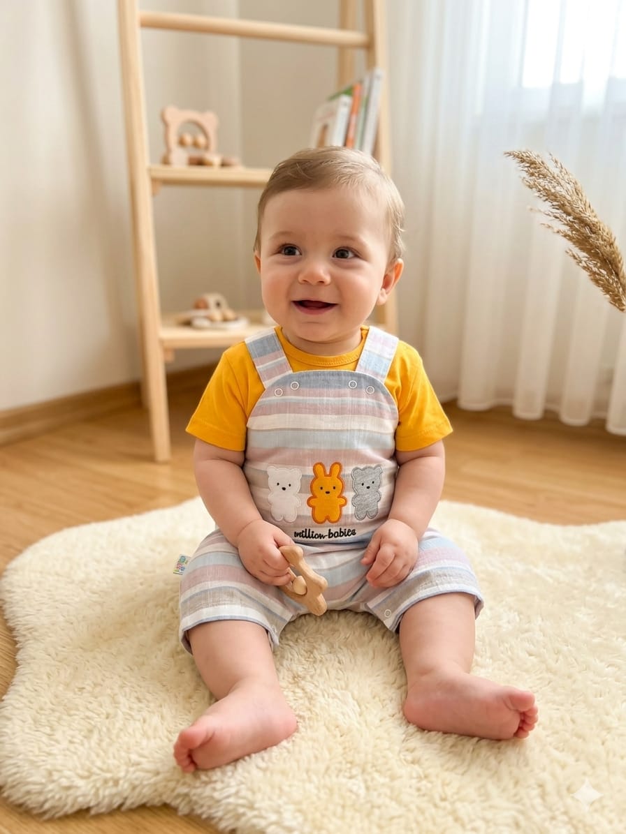 8101 Çizgili Müslin Yazlık Salopet Tulum