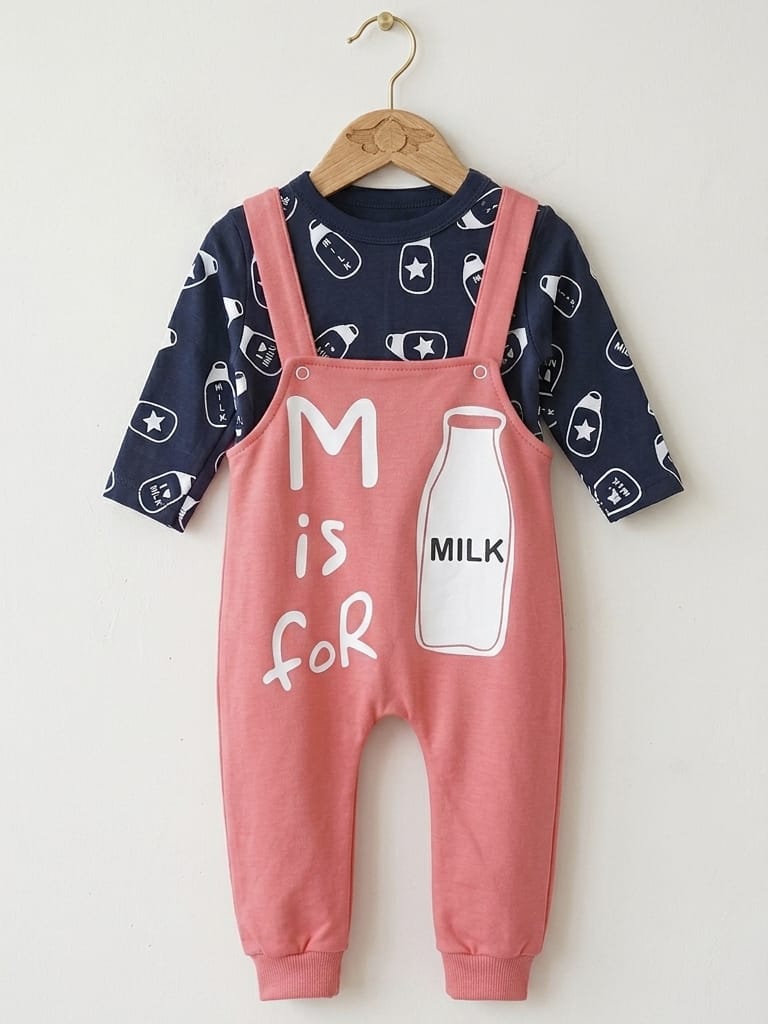 T8325 Milk Penye Salopet Tulum
