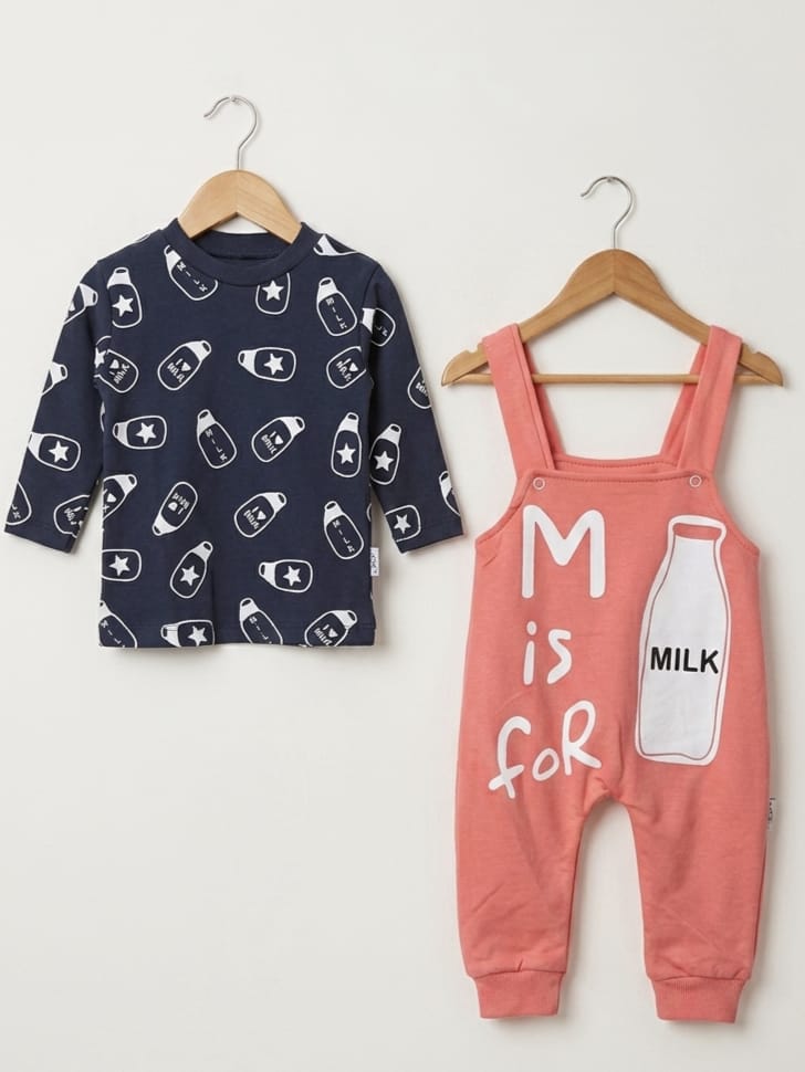 T8325 Milk Penye Salopet Tulum