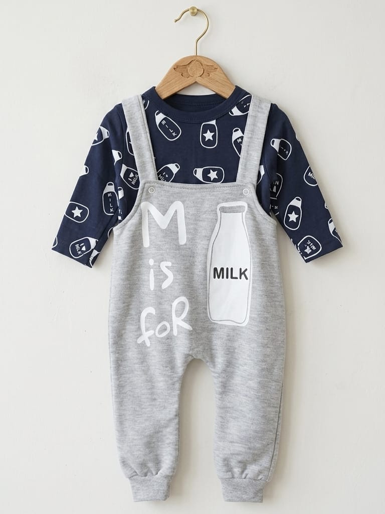 T8324 Milk Penye Salopet Tulum