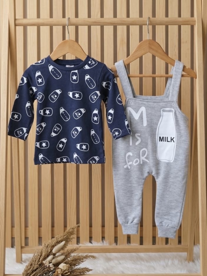 T8324 Milk Penye Salopet Tulum