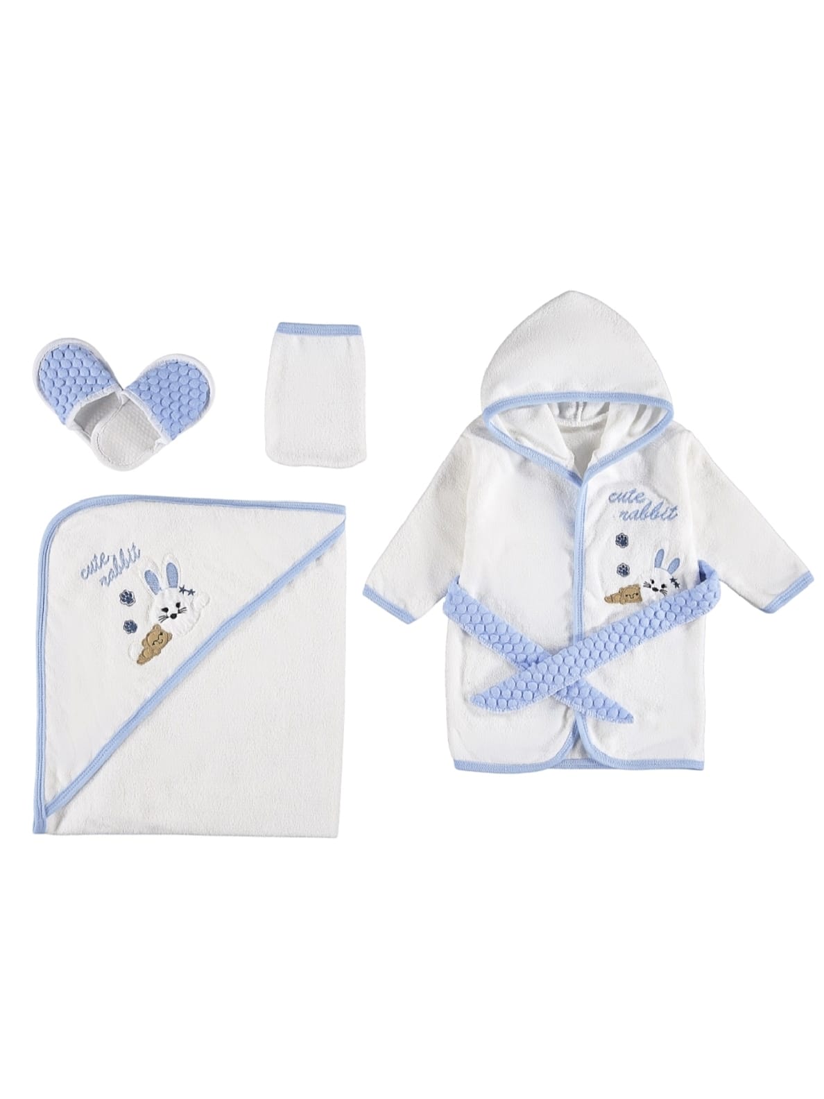 425039 Rabbit Tavşan Havuç Nakışlı 4'lü Bornoz Seti