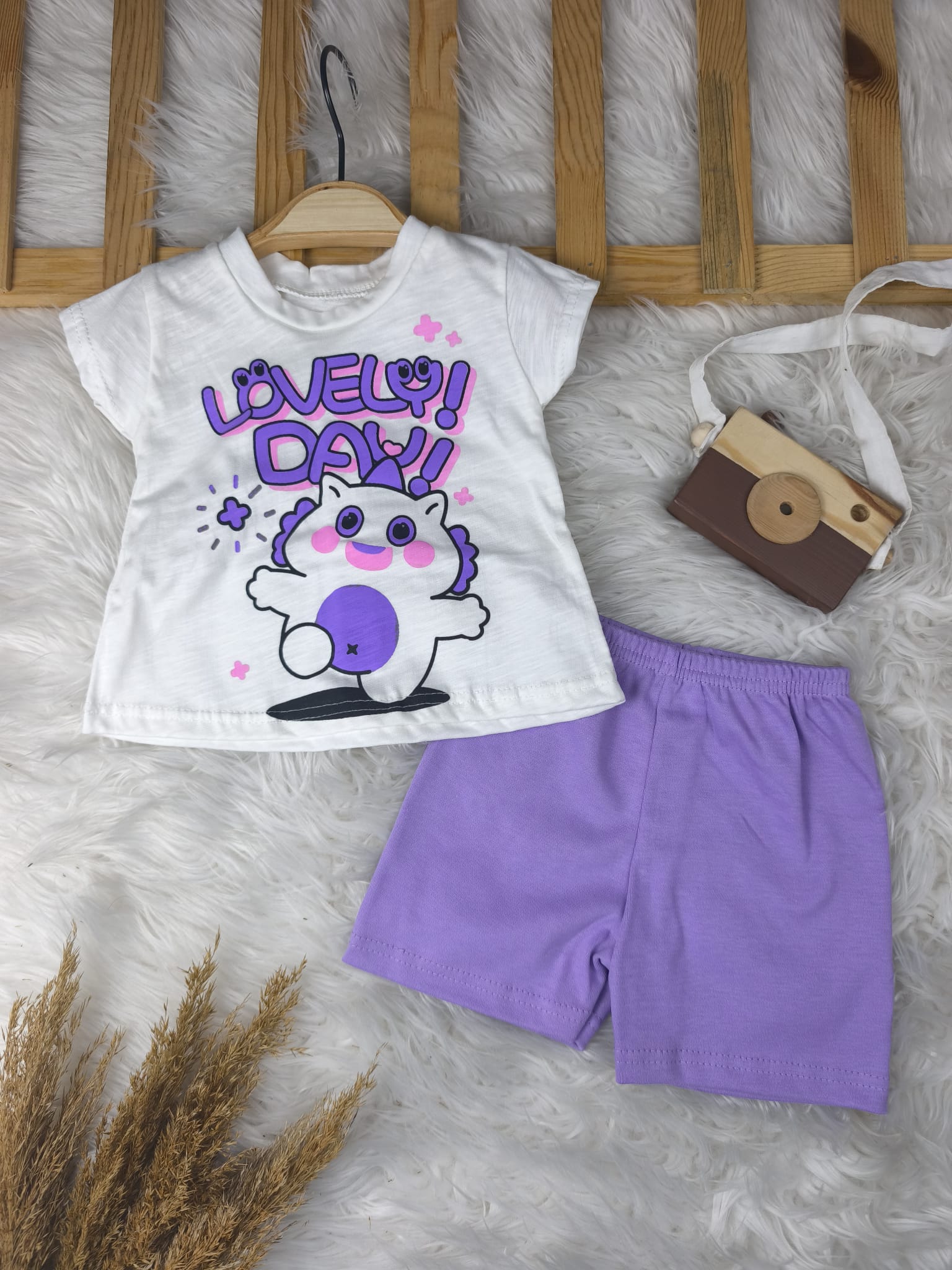 0151 Lovely Yazılı Penye Şortlu Takım