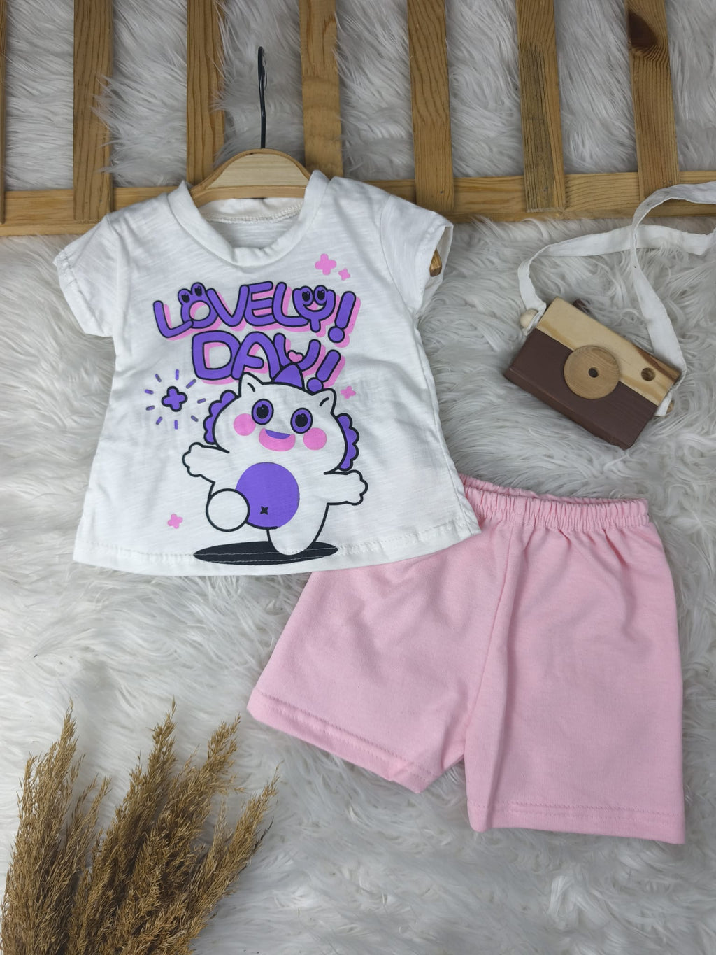 0151 Lovely Yazılı Penye Şortlu Takım