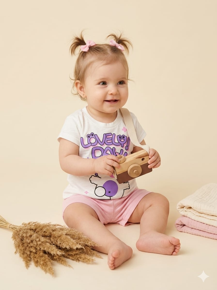 0151 Lovely Yazılı Penye Şortlu Takım