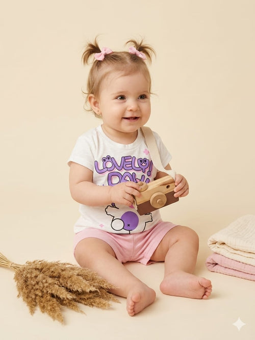 0151 Lovely Yazılı Penye Şortlu Takım