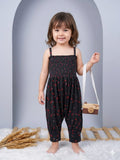 2038 Siyah Gül Desen İp Askılı Gipeli Şalvar Tulum