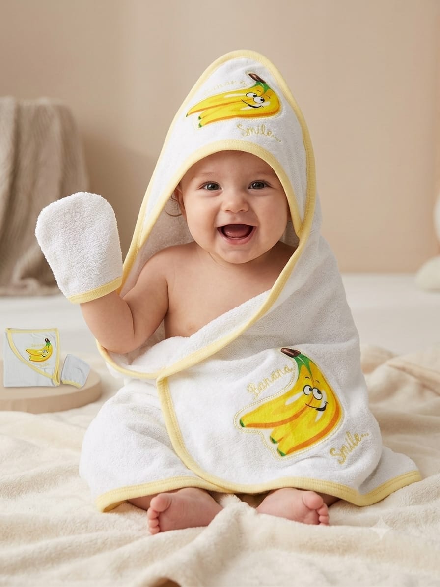 389037 MUZ NAKIŞLI BEBE BANYO HAVLU