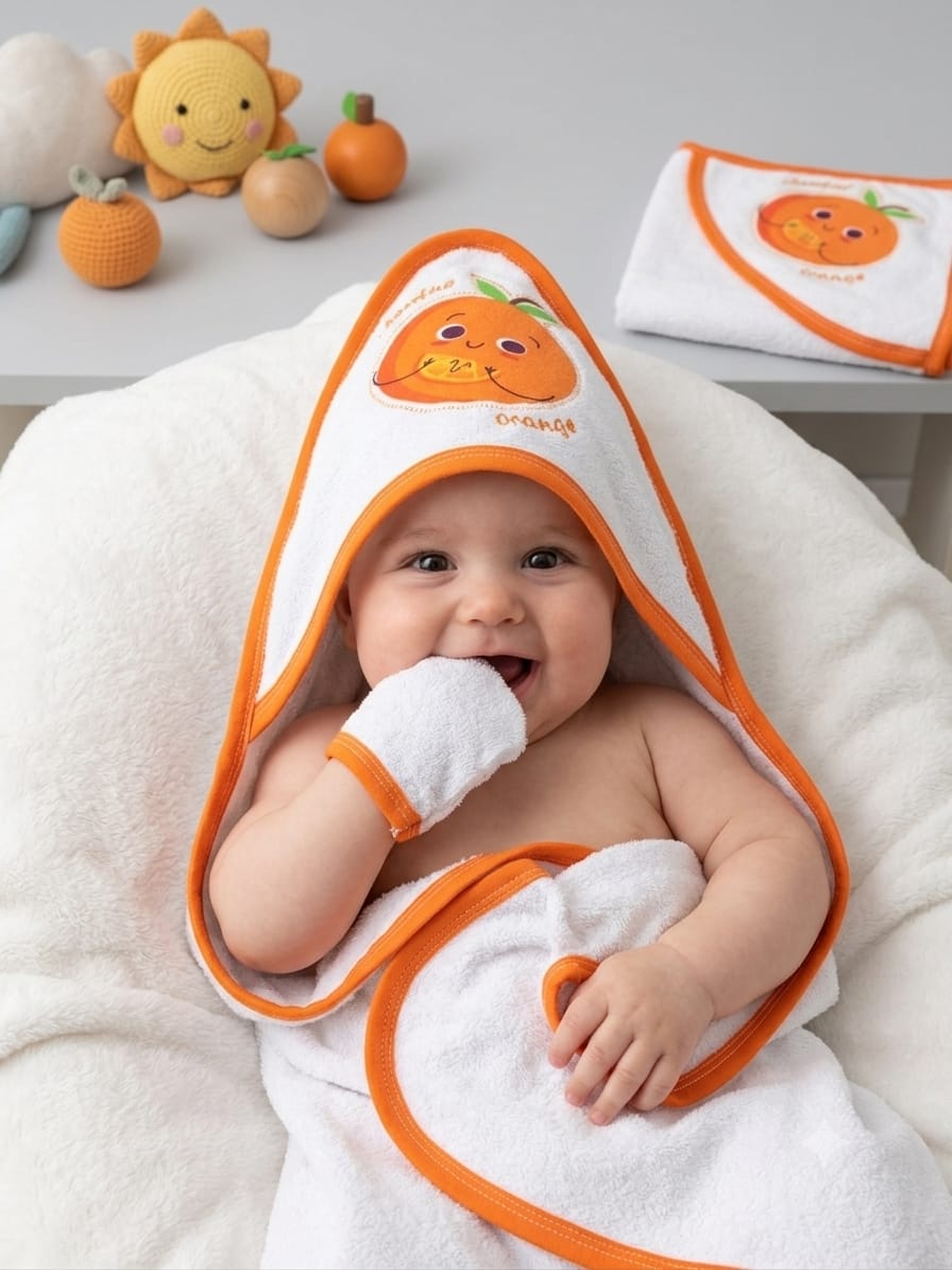 389039 PORTAKAL NAKIŞLI BEBE BANYO HAVLU