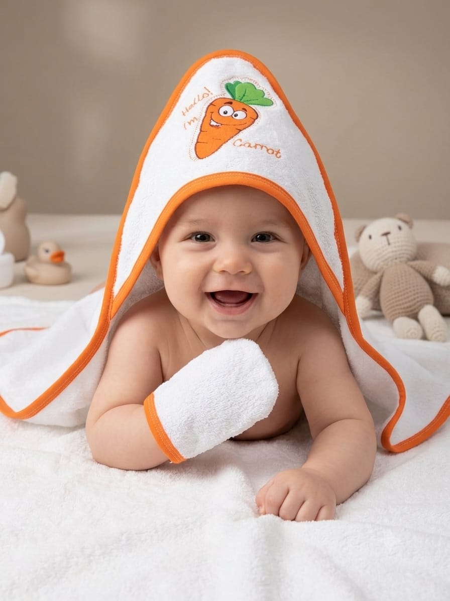 389043 HAVUÇ NAKIŞLI BEBE BANYO HAVLU