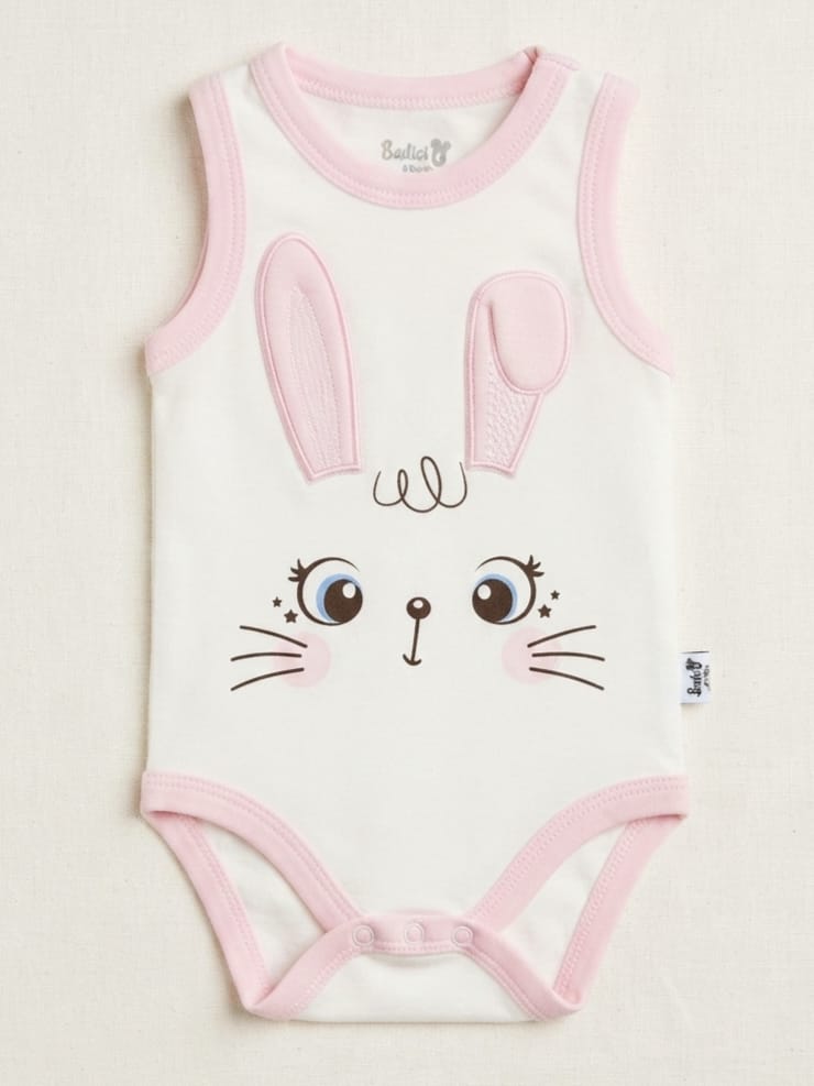 T2565 Tavşan Kulak Nakışlı Kolsuz Çıtçıtlı Body