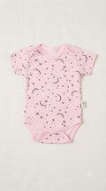 T2585 Nayinom Yıldız Ay Desen Kısa Kol Penye Çıtçıtlı Body - Pembe