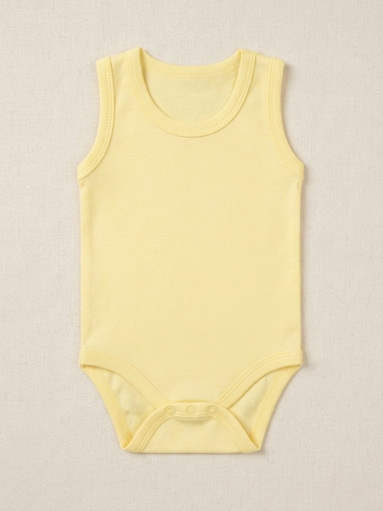 T2587 Düz Renk Kolsuz Pamuklu Penye Çıtçıtlı Body - Sarı