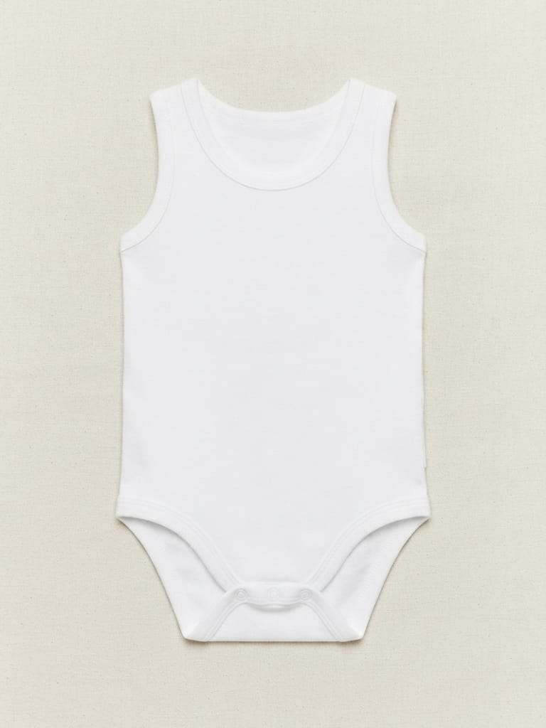 T2587 Düz Renk Kolsuz Pamuklu Penye Çıtçıtlı Body - Beyaz