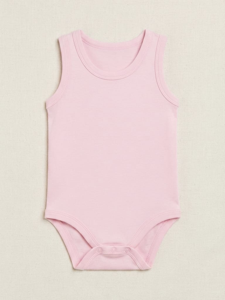 T2587 Düz Renk Kolsuz Pamuklu Penye Çıtçıtlı Body - Pembe