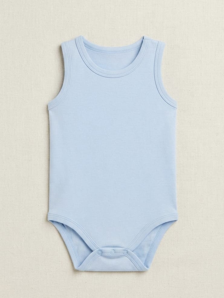 T2587 Düz Renk Kolsuz Pamuklu Penye Çıtçıtlı Body - Mavi