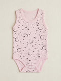 T2586 Yıldız Ay Desen Kolsuz Penye Çıtçıtlı Body - Pembe