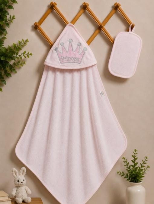 3325 Princes Nakışlı Bebe Banyo Havlu Seti