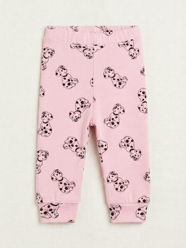 T1022 Köpek Desen Penye Tek Alt - Pembe