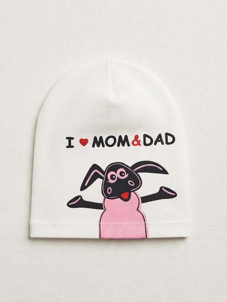 0420 Mama Dad Yazılı Penye Şapka - Ekru
