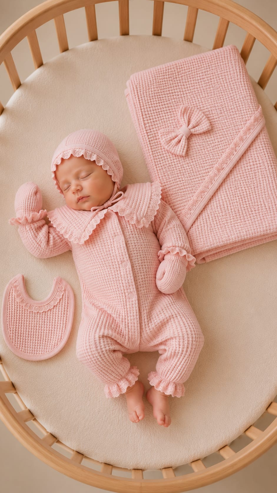 2668 Fisto Yaka Wafle Kumaş Premium Battaniyeli 5'li Tulum Seti - Pembe